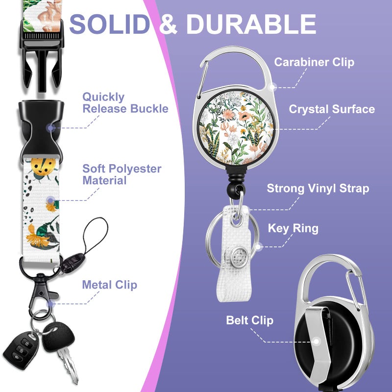 Toykee ID Badge Holder with Lanyard and Retractable Badge Reel Clip  Aesthetic Blooming Flower Card Name Tag Lanyard Vertical ID Protector Bage Clips for Nurse Nursing Doctor Teacher Student - Image 4
